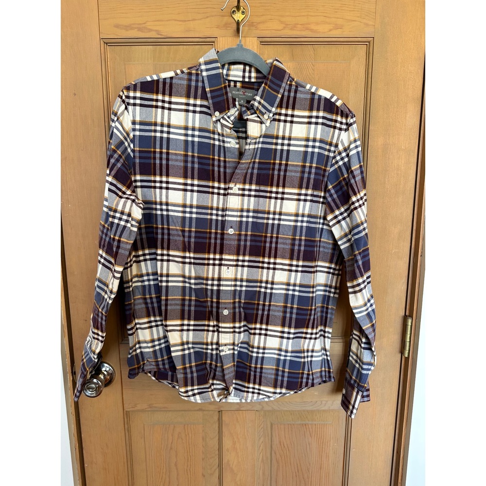 LL Bean Signature Slim Fit Poplin Shirt Mens Medium Plaid‎ Long Sleeve 300556